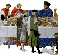 De landsheer aan de ceremoniële tafel, 15de eeuw.