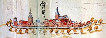 De stad Zevenaar in 1577 (tekening Jan Ruysch).