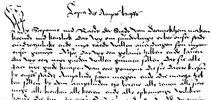 Fragment uit Doetinchemse 'amptsbrief' uit 1379.
