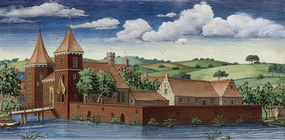 De Wilt (bij Gendringen) in 1720 naar een pentekening van onbekend (AI-gegenereerd).