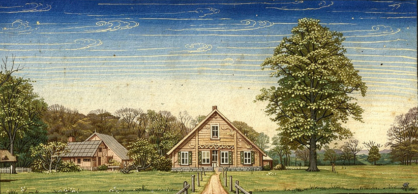 Boerderij De Meier bij kasteel Verwolde naar dia van auteur, 1996 (AI-gegenereerd).