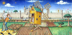 Een molen op het platteland (AI-gegenereerd).