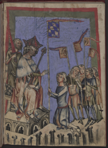 Handschrift van de Zwabenspiegel, Zuid-Duitsland, 14de eeuw, München, Bayerische Staatsbibliothek, Cod. germ. 74, fol. 3r. (digitale facsimile). (Bron: https://www.digitale-sammlungen.de/view/bsb00034948?page=3)