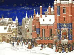 Keurdag. Op 22 februari, de feestdag van Sint-Petrus' Stoel, maken de burgers zich op voor de jaarlijkse wisseling van het stadsbestuur (AI-gegenereerd).