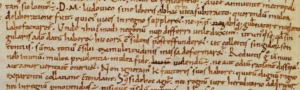 Fragment van de pagina uit Richer van Reims, Historiae, Liber IV, folio 43v, met het begin van de redevoering van Adalbero van Reims te Senlis (987). Bamberg, Staatsbibliothek, Msc. Hist. 5 (autograaf, eind 10de eeuw).