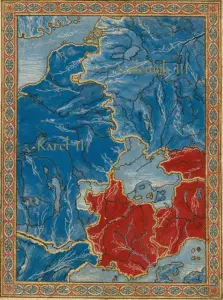 Het Verdrag van Ribemont (880). Lotharingen wordt nogmaals herverdeeld (bron: Droysens Historischer Handatlas, via Wikipedia met AI bewerkt)