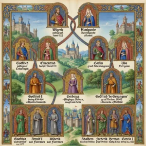 Genealogisch schema van de eerste generatie Wigeriden / Verdun-linie.
