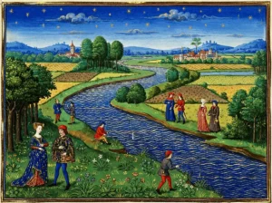 De IJssel vanwaar Wrachari in 794 te Wichmond aan Liudger schonk. In de tijd van Brunhari vormt de rivier de werkbare grens tussen Frankisch en Saksisch gebied (dia auteur 1998; AI-bewerkt).